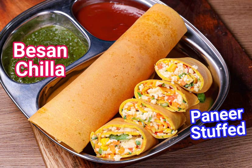 Besan Ka Cheela (Paneer Stuffed Besan Chilla)