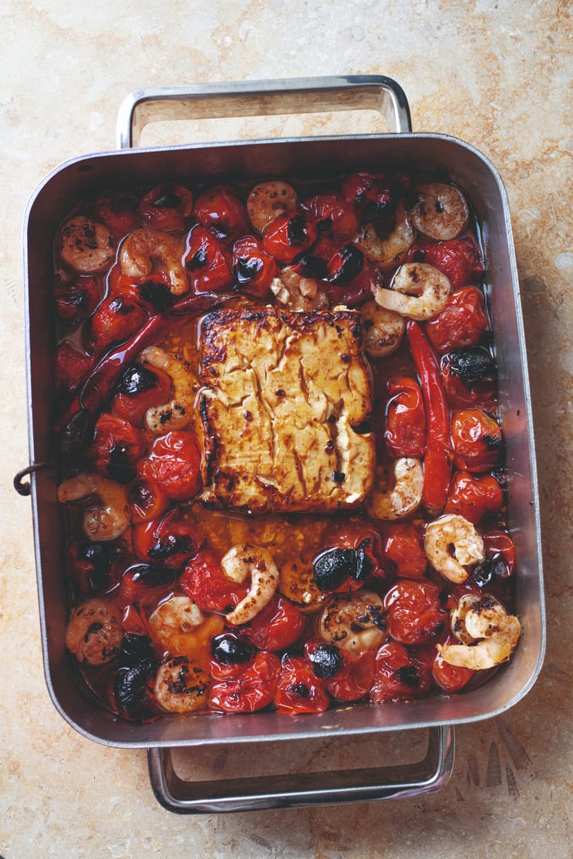 Smoky tomato and feta prawns