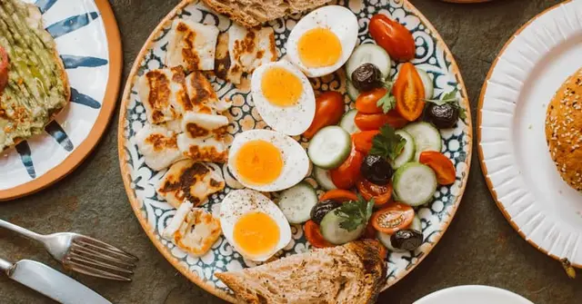 Grilled Halloumi with Charred Vegetables and Pomegranate-Walnut Salad