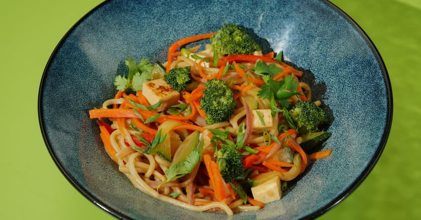 Spicy Peanut Tofu Noodle Salad with Charred Spring Onions