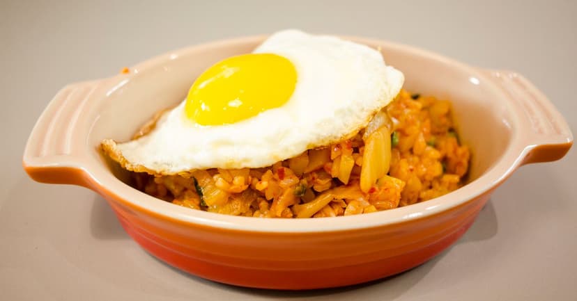 Korean Kimchi Fried Rice with Crispy Tofu