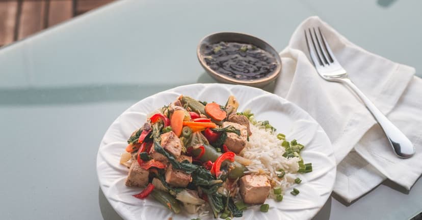 Korean Crispy Tofu Stir-Fry with Kimchi and Brown Rice