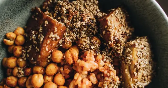 Crispy Baked Tofu & Chickpea Bowl with Lemon-Tahini Dressing