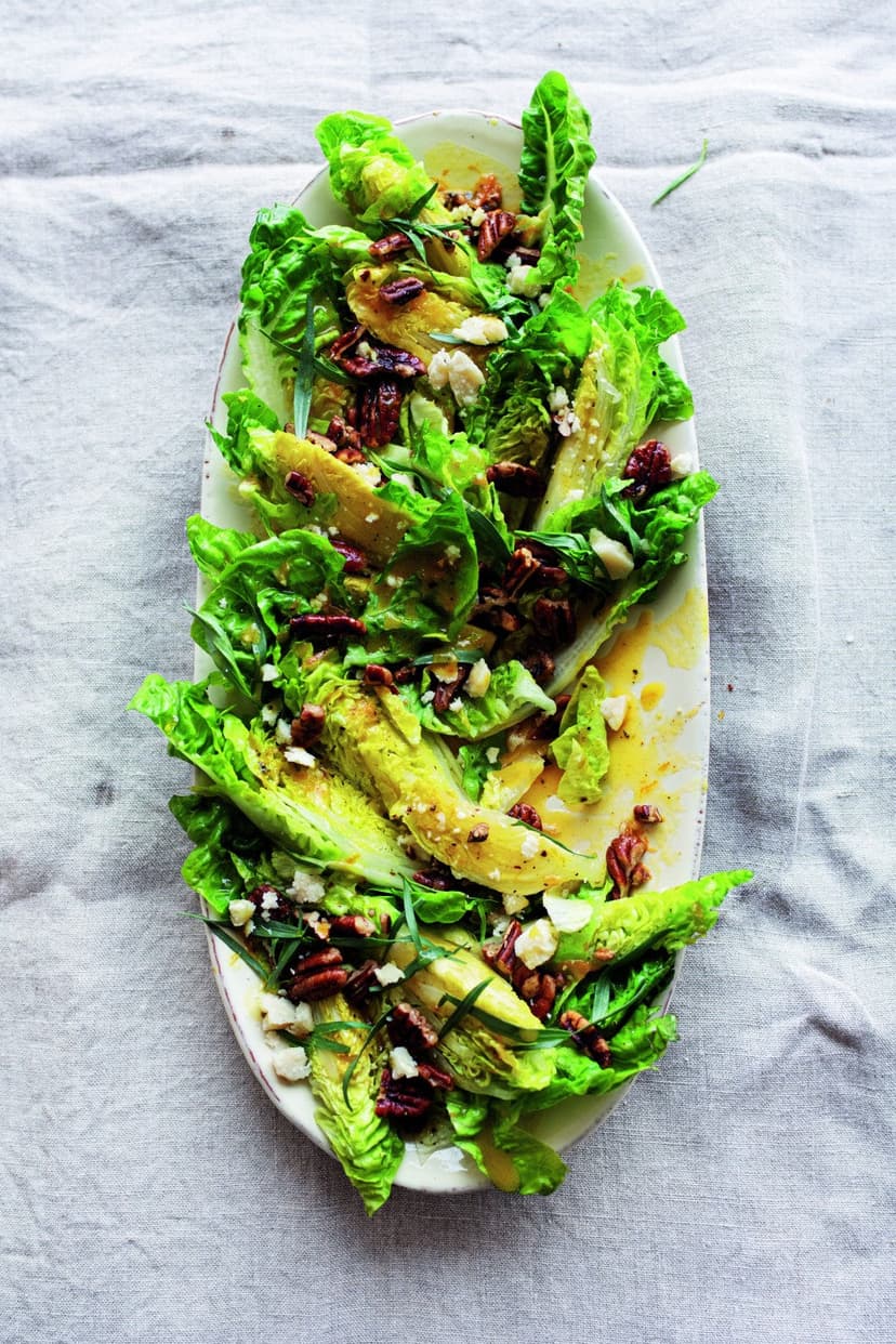 Little gem with orange, pecans, and Parmesan