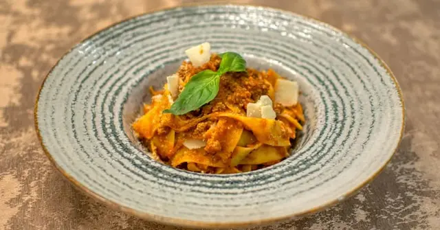 Pappardelle with Slow-Roasted Tomatoes, Garlic Confit and Fresh Burrata