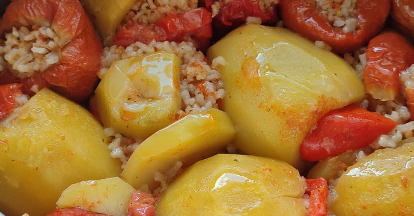 Mediterranean Stuffed Red Peppers with Herbed Bulgur