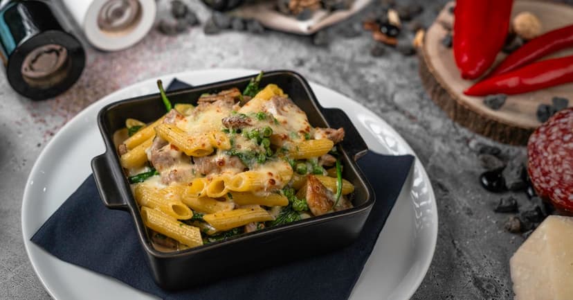 Baked Penne with Roasted Aubergine & Tomato Sauce