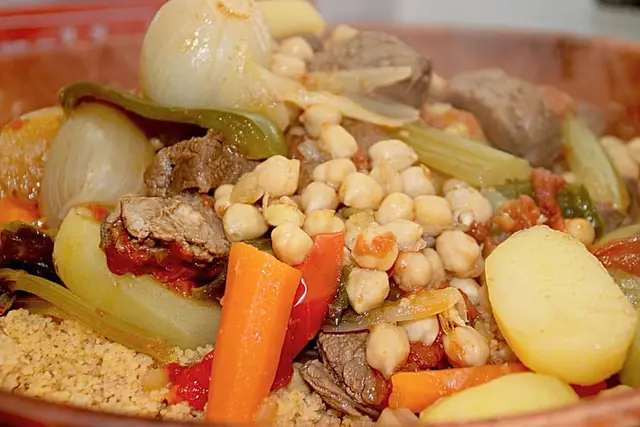 Roasted Vegetable Couscous with Harissa and Chickpeas