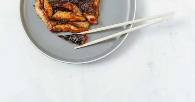 Japanese Miso-Glazed Aubergine with Edamame and Rice