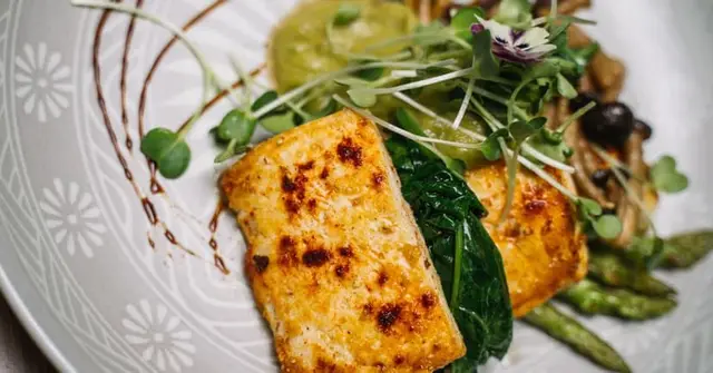 Doenjang-Glazed Grilled Tofu with Sesame Spinach & Rice