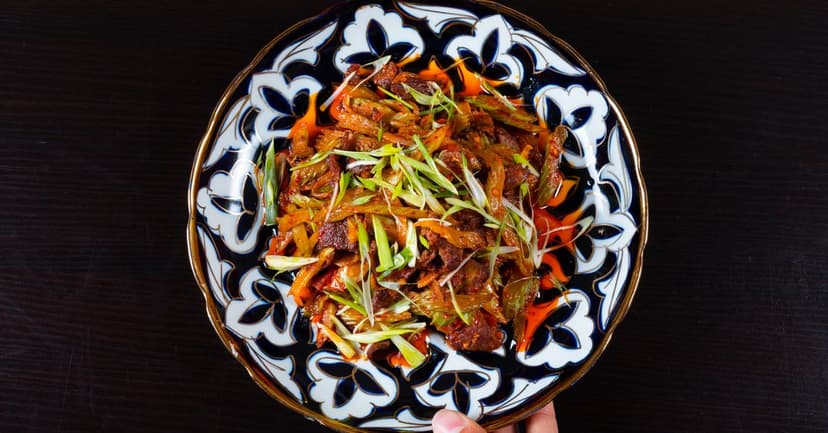 Korean Gochujang Beef Stir-Fry with Sesame, Shiitake and Crispy Rice