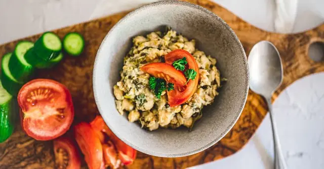 Greek Chickpea Salad with Warm Pita and Tzatziki