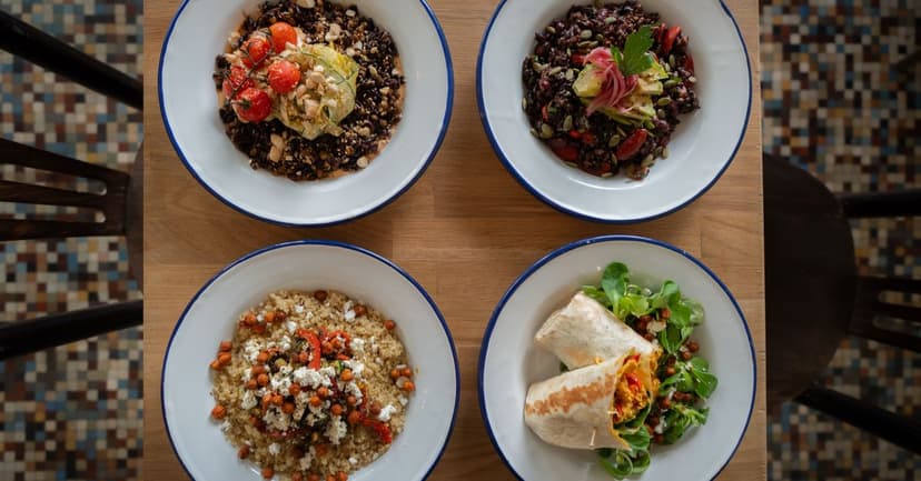 Warm Freekeh & Roasted Courgette Grain Bowl with Smoky Harissa Chickpeas & Lemon-Herb Tahini
