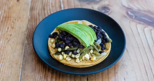 Mexican Black Bean & Roasted Sweet Potato Tostadas with Lime Crema