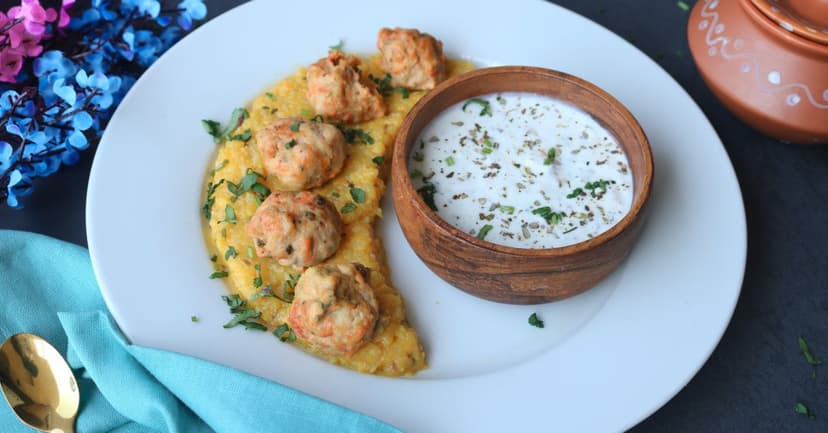 Spiced Red Lentil Koftas with Tangy Dill Yogurt and Warm Pitta