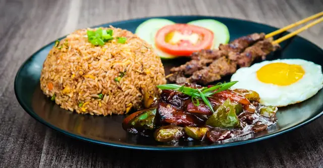 Egg Fried Rice with Crispy Chilli Peanuts & Pak Choi