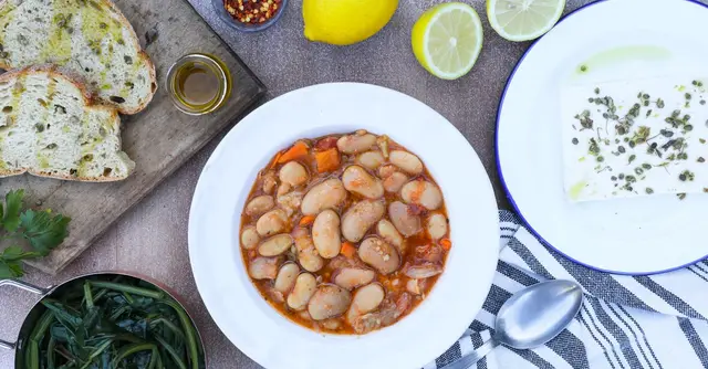 Creamy Cannellini Bean & Spinach Soup with Poached Egg and Toasted Walnuts