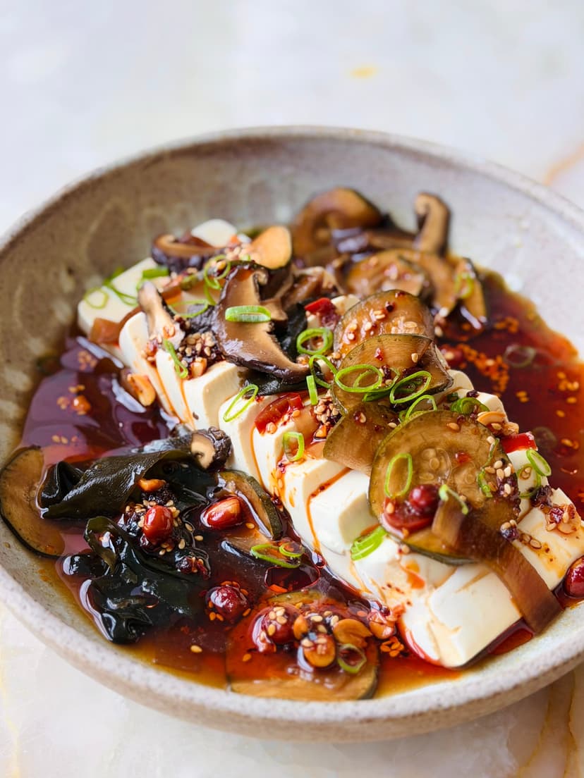 Courgette pickle with silken tofu