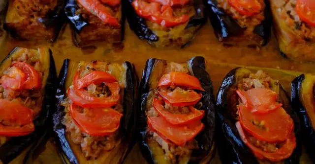 Stuffed Aubergine with Tahini Yogurt Sauce