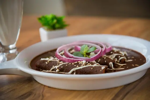 Black Bean and Poblano Enchiladas Rojas