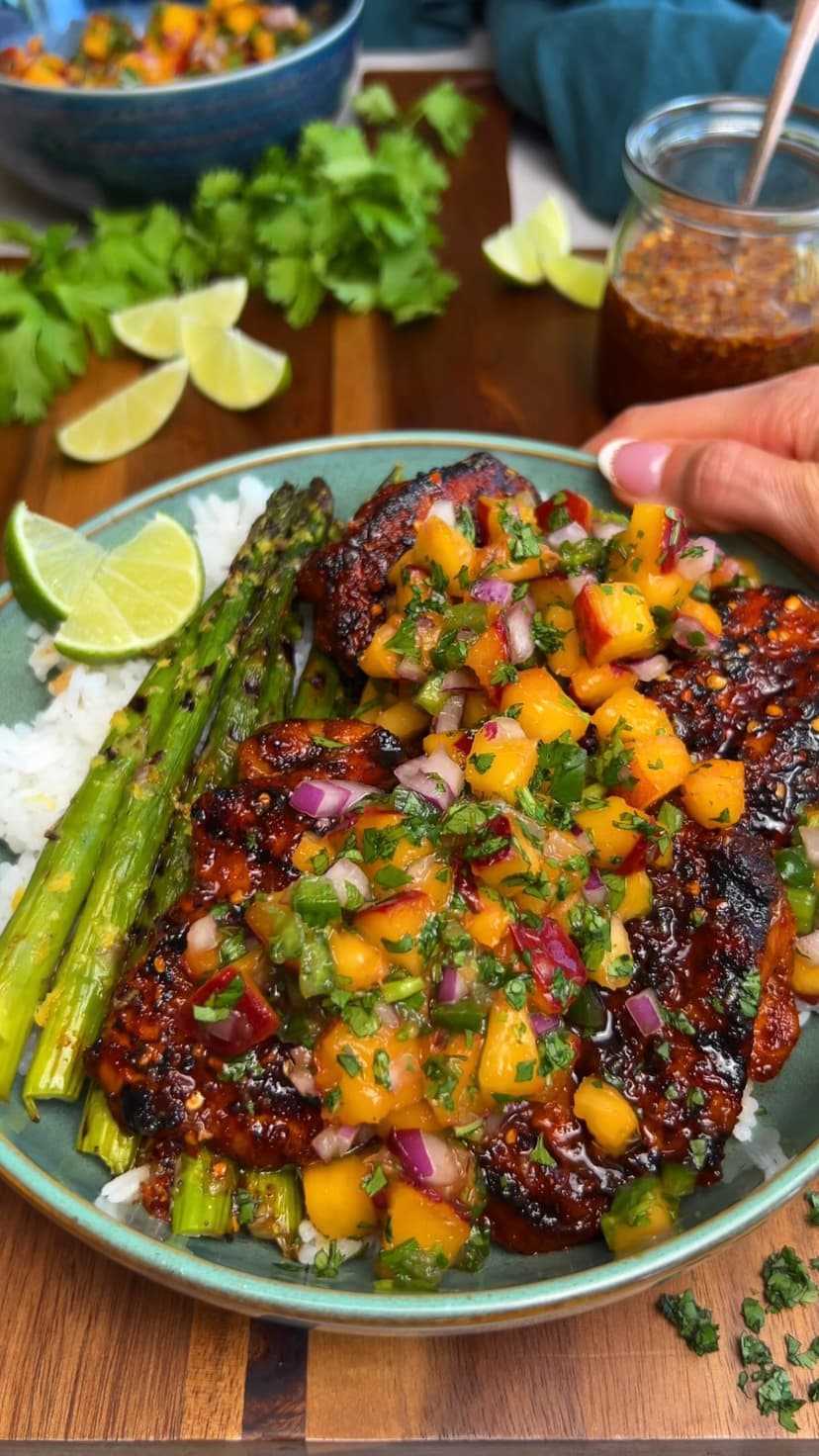 Peach Salsa with Grilled Lemon Asparagus