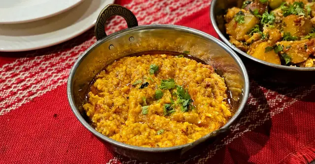Indian Spiced Red Lentil Dal with Crispy Onion Tadka & Basmati Rice