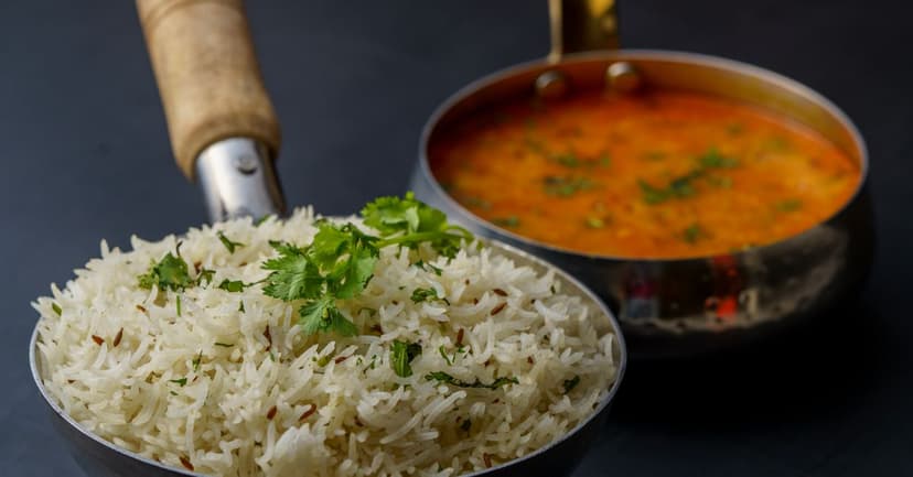 Indian Spiced Red Lentil Dal with Crispy Onion Tadka & Basmati Rice