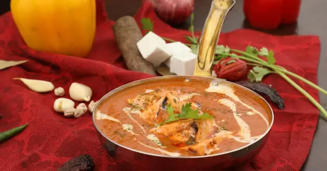 Indian Paneer Tikka Masala with Basmati Rice and Mint Chutney