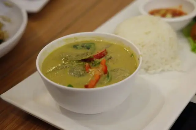 Thai Green Curry with Aubergine, Bamboo Shoots & Basil