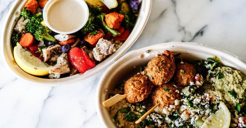 Roasted Vegetable & Falafel Buddha Bowl with Tahini Drizzle
