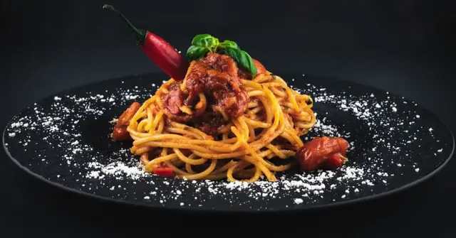 Pasta all'Arrabbiata with Sautéed Leafy Greens and Crispy Breadcrumbs