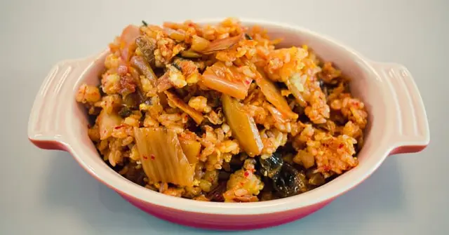 Korean Kimchi Fried Rice with Crispy Tofu and Sesame