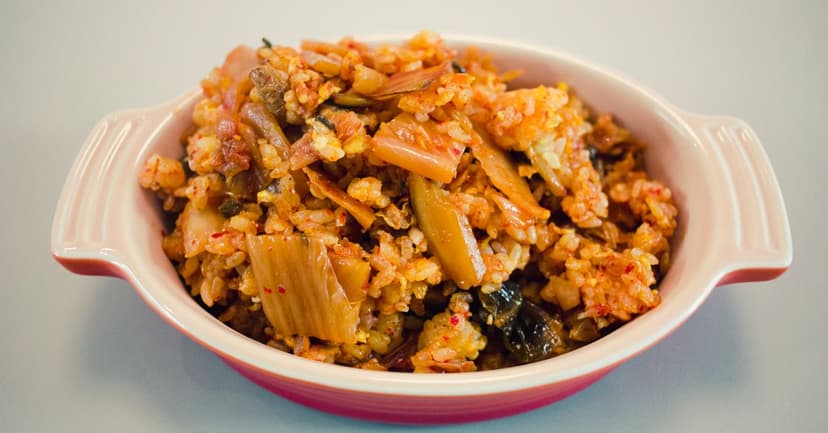 Korean Kimchi Fried Rice with Crispy Tofu and Sesame