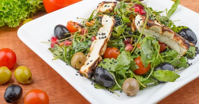 Warm Halloumi & Roasted Vegetable Couscous Salad with Lemon-Herb Dressing