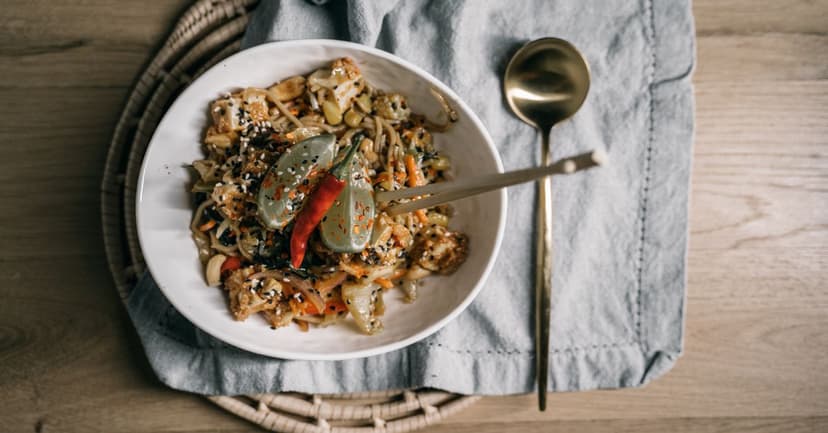 Asian Sesame Noodle Bowl with Crispy Tofu & Pak Choi