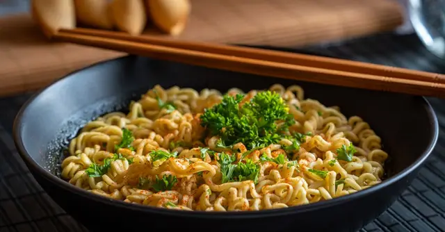 Asian Ginger Chicken Noodle Bowl with Crispy Shallots