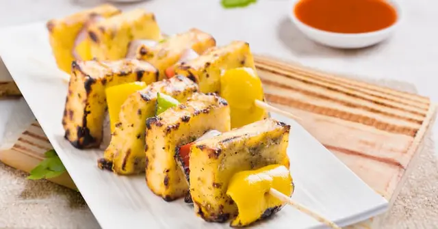 Paneer Tikka with Charred Peppers and Cucumber Raita