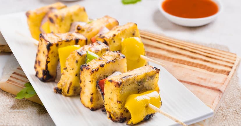 Paneer Tikka with Charred Peppers and Cucumber Raita