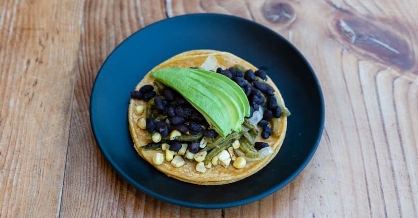 Mexican Black Bean & Charred Corn Tostada Bowl with Avocado & Lime