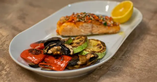 Mediterranean Roasted Salmon with Roasted Vegetables