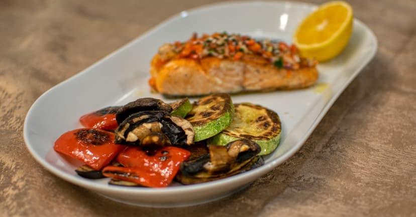 Mediterranean Roasted Salmon with Roasted Vegetables