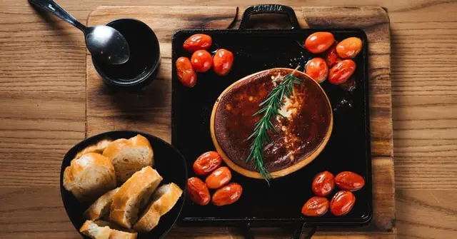Baked Feta with Roasted Tomatoes, Olives and Orzo