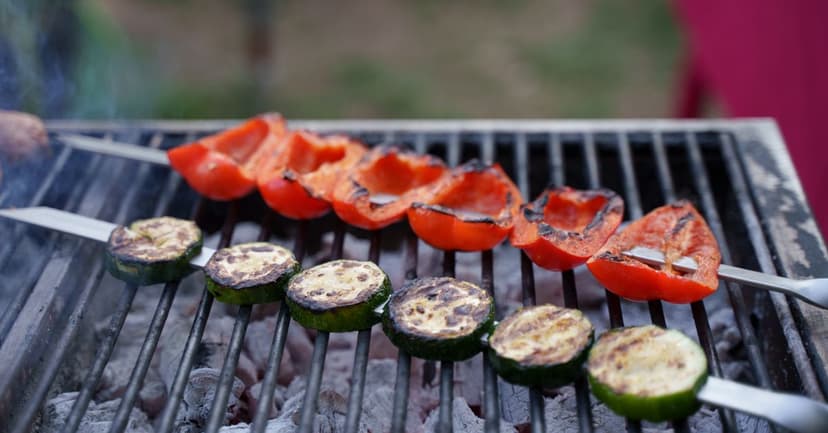 Halloumi and Vegetable Skewers with Lemon-Tahini Dressing