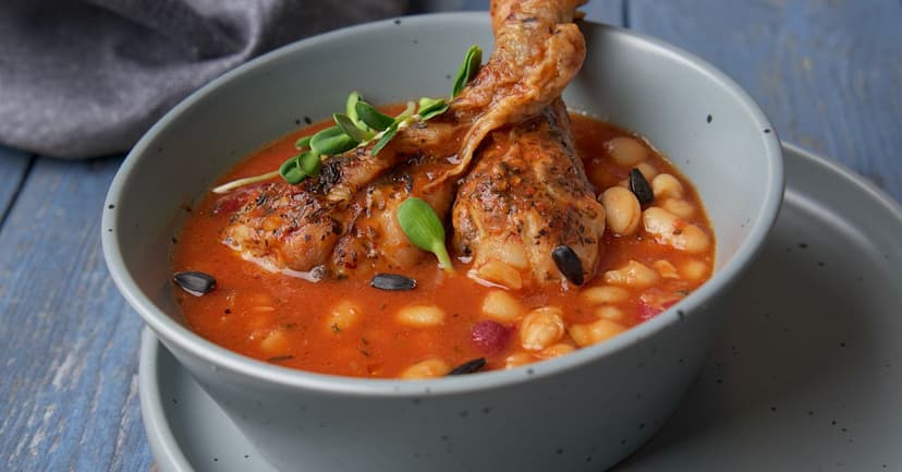 Braised Chicken Thighs with Cannellini Beans, Tomato and Sage